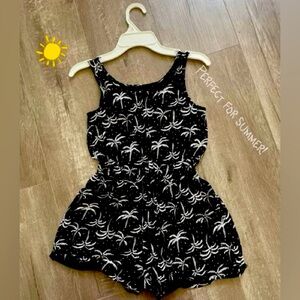 Black romper with white nature designing, cooling short sleeved girls one piece